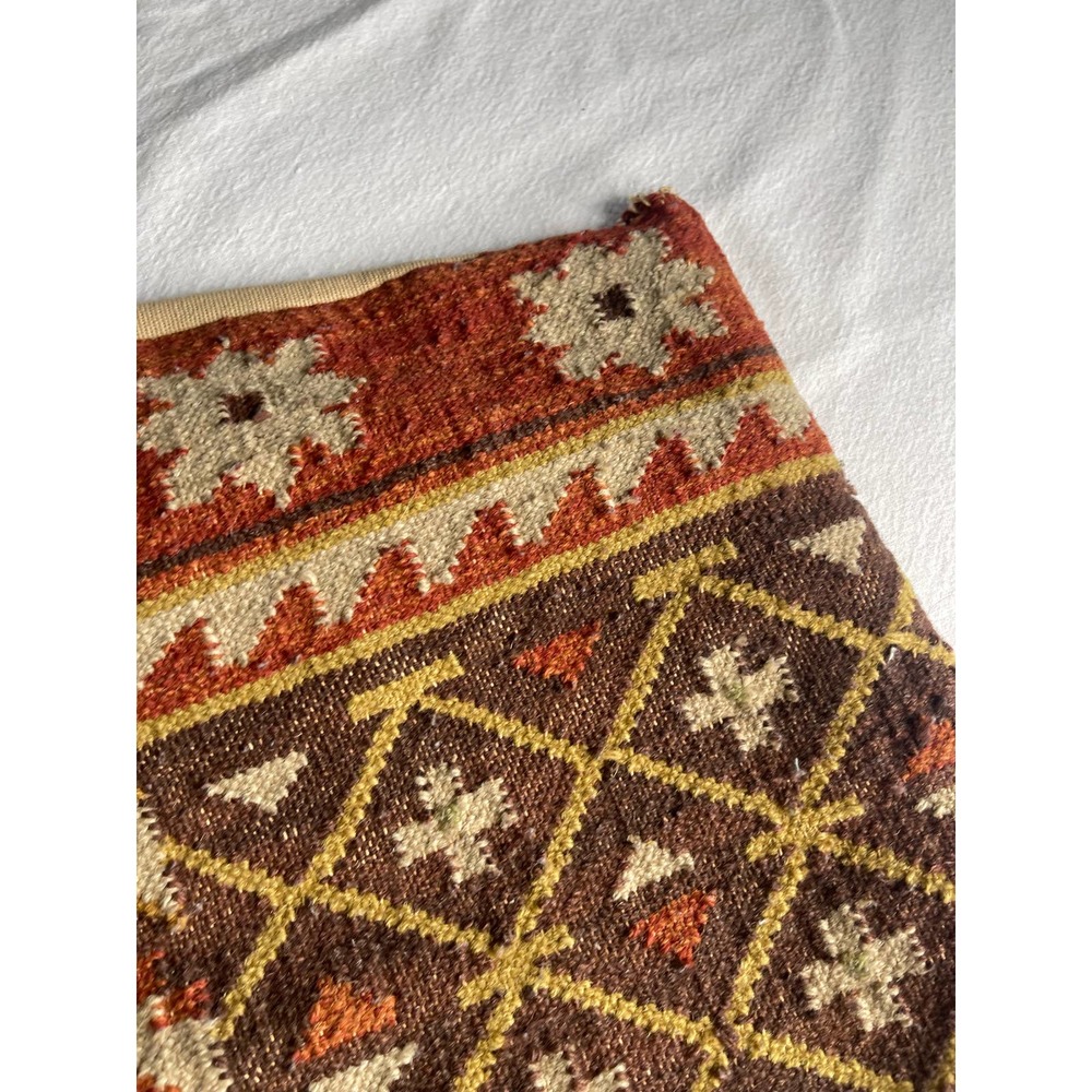 Turkish Kilim square pillow case 17x18” brown orange - Picture 7 of 16
